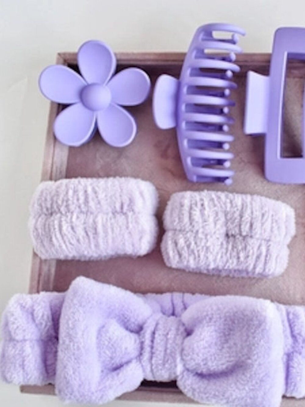 Soft Coral Fleece Face Wash Headband Wristband And Matte Hair Claw Clips Elastic